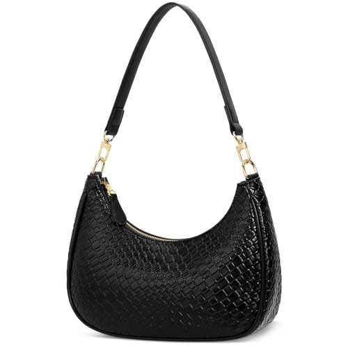KKXIU Small Shoulder Bag for Women Mini Clutch Purses Cute Hobo Handbags | Classic Trendy Retro Underarm Crossbody Bag with Detachable Straps, Vegan Leather, Zipper Closure - color: B-black