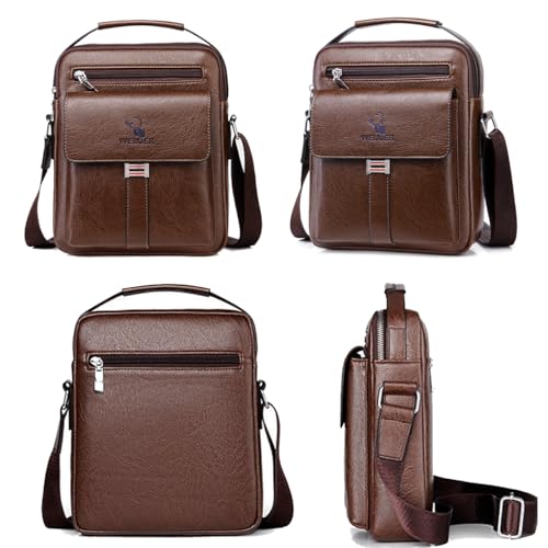 Messenger Bag for Men Crossbody Shoulder Purse Small Vintage PU Leather Satchel Pouch Side Crossover Handbag - color: Men Purse for Dark Brown