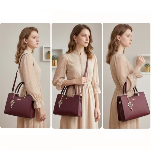ALARION Purses and Handbags for Women Satchel Purse,PU Leather Tote Bag Crossbody Top Handle Bags with Zipper - color: Gm Wine