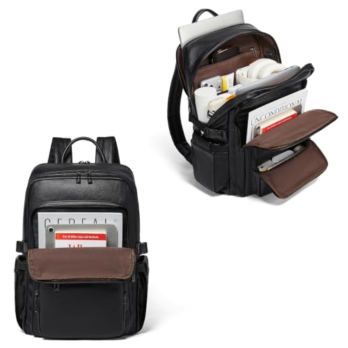Leather Laptop Backpack for Women Fits 17" Laptop, with RFID Wristlet Purse - color: Black
