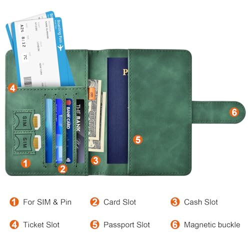 Eoehro Passport Holder for Travel Essentials, Passport Wallet Cover Case for Travel Must Haves Accessories,Passport Book Holders for Women and Men(dark green) - color: dark green, style: Magnetic Clasp