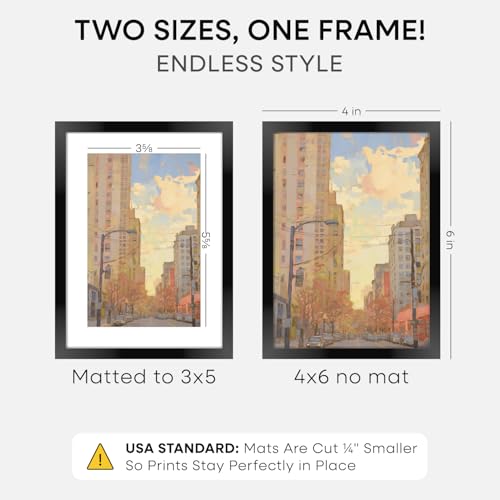 Homeforia 4x6 Black Picture Frame, High-End Metal, 3x5 Mat, Glass | High End Aluminum, Tempered Glass, Acid-Free 3x5 Removable Mat, 4x6 in Edge-to-Edge Display 6x4, Wall Kit, Set Of 1 - color: Carbon Black, size: 4x6
