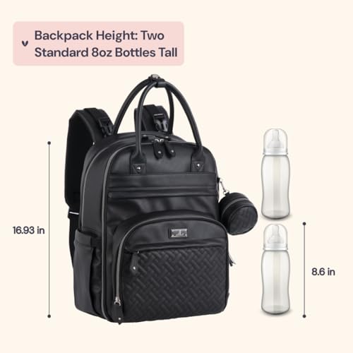 BabbleRoo Leather Diaper Bag Backpack - Baby Essentials Travel Baby Bag, Multi function, with Changing Pad, Stroller Straps & Pacifier Case – Unisex, Black - color: Vegan Leather Black, size: Large