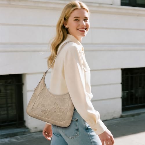BELTANA Shoulder Bag for Women, Small Vegan Leather Butterfly Hobo Purse | Crescent Shoulder Purse, Top Handle Design, Lightweight, Underarm Style, Daily Travel & Shopping, Gift Choice - color: Apricot