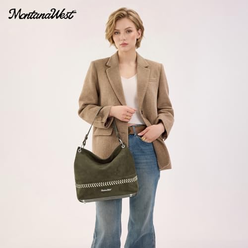 Purses for Women Hobo Bags Slouchy Shoulder Bag Tote Handbags | Stylish for Everyday Use, Zip-top Closure, Back Anti-theft Pocket, 3 Inner Pockets, Comfortable Wide Strap for Dating Errands - color: Y-green