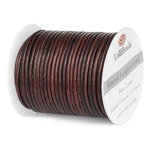 (TM) 2 mm Genuine Round Leather Cord Braiding String, Antique Brown Distressed, 10 Meters (10 Yards) - color: Antique Brown Distressed, size: 2 mm_10 yards