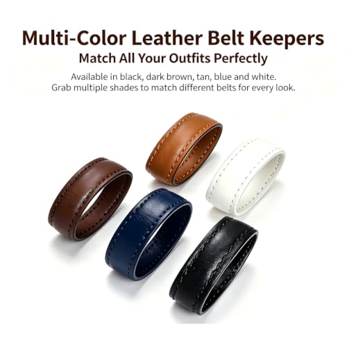 Handmade Leather Belt Loop Keeper | Belt Tail Ring | Strap Holder | Belt Accessories Replacement for Women & Men | 20-50mm Size in Black, Tan, Brown, Blue, White - color: 2 Color(black+dark Brown)/4pcs, size: 50 mm (Belt Width 1.6-2 inch）