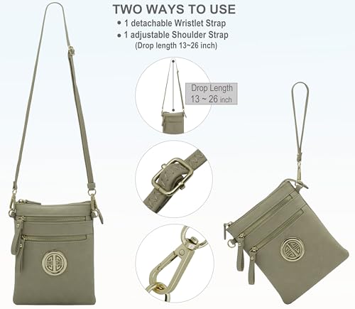 Small Multi Zipper Pockets Crossbody Bag with Detachable Wristlet - color: Brick