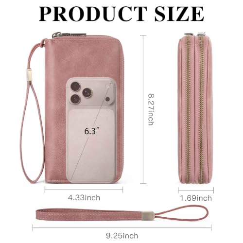 GOIACII Wristlet Wallets for Women 2 Zip Around Ladies Clutch Pink - color: Pink