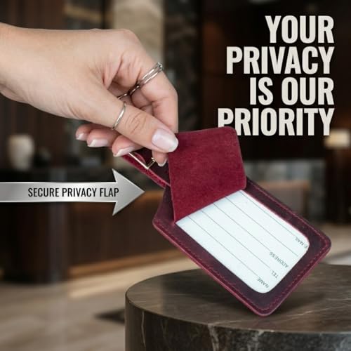 Genuine Leather Luggage Tags & Bag Tags 2 Pieces Set - color: Deep Red