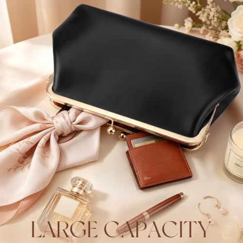 Women's Kiss Lock Bag Evening Clutch Purses Kiss Clasp Crossbody Bag Handbag Formal Evening Purse Messenger - color: Black