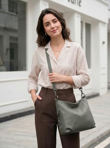 YALUXE Women's Real Leather Shoulder Bags Hobo Handbags Purse Crossbody Bag - color: Grey 2.0