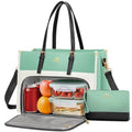 MATEIN 15.6 Inch Lunch Bag, Laptop Tote with Lunch Compartment for Women | PU Leather Computer Handbag, Water Resistant Shoulder Bag for Women, Office Business Gift, Teacher Nurse Office Tote, 2 Sets - color: Green