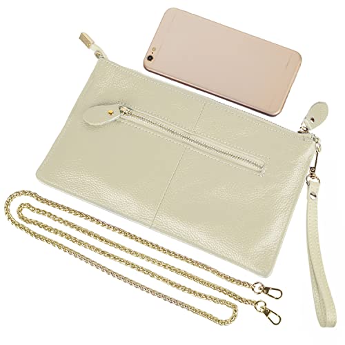YALUXE Women's Genuine Leather Wristlet Handbags Purses Clutch Wallet Bag - color: Beige