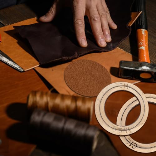 GLOBLELAND 2Pcs Round Circle Leather Cutting Dies Set 85mm/90mm Cutting Wooden Base Dies Punch Die Cut Templates for Handmade DIY Craft Leather Cloth - style: 2pcs