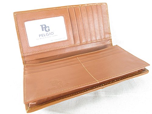 Pelgio Genuine Crocodile Alligator Backbone Skin Leather Checkbook Long Wallet (Tan Brown) - color: Tan Brown