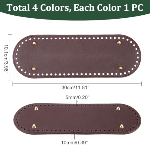 PH PandaHall 4pcs PU Leather Bottom Shaper Pads, 4 Colors Oval Bag Bases Knitting Crochet Bottom Base Pad Purse Bottom with Holes for DIY Crochet Handbag Shoulder Bag Making, 11.8x3.9inch - size: 11.8x3.9 inch