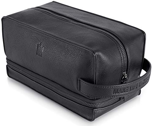 MAKE LIFE EXCLUSIVE Men's Leather Toiletry Bag, Travel Dopp Kit, Shave Kit