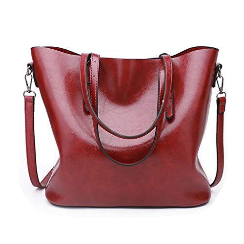 Pahajim Faux Leather Tote Bag for Women, Large Zipper Shoulder Purse - color: 2red