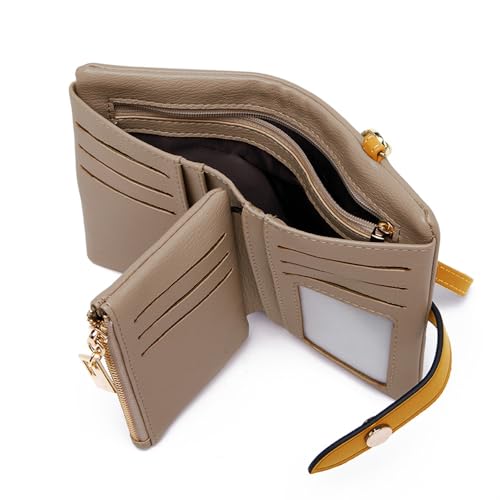 TPKUENL Wallets for Women Small Bifold Rfid Leather Zipper Coin Pocket Wrist Strap(Khaki) - color: Khaki