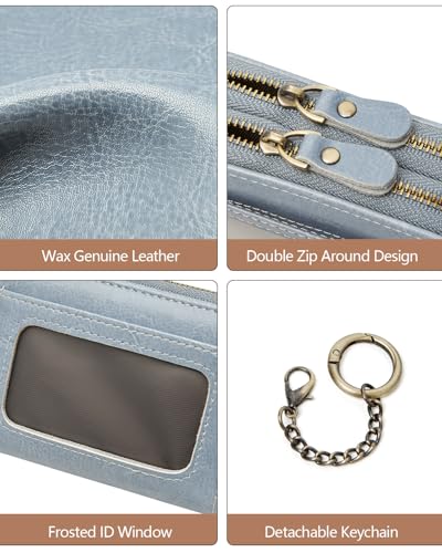 TFKGS Credit Card Holder for Women RFID Wallet Leather Womens Wallet with Zipper Blocking Keychain Card Accordion Wallets Gifts for Women Blue - color: 1-Blue