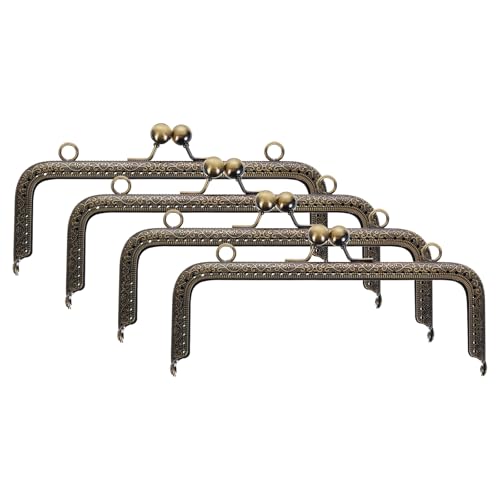 uxcell 4 Pcs Metal Purse Frame, 18cm/7.1" Retro Rectangle Kiss Lock Clasp Frame Embossed for Purse Making, Handled Bag, Coin Bag Clutch Bag, Frame Hardware Replacements (Bronze) - size: 7.1"