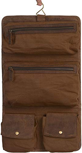 KomalC Premium Buffalo Leather Hanging Toiletry Bag Travel Dopp Kit - color: Distressed Tan