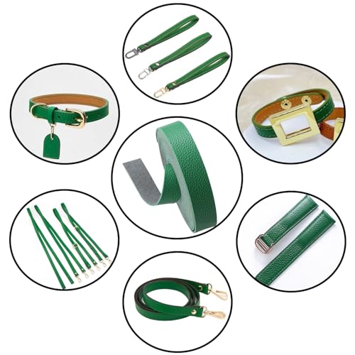 picheng Faux Leather Strap 1 Inches Wide Lychee Texture Leather Straps for Crafts, 200 Inches Long Faux Leather Strips - color: Green