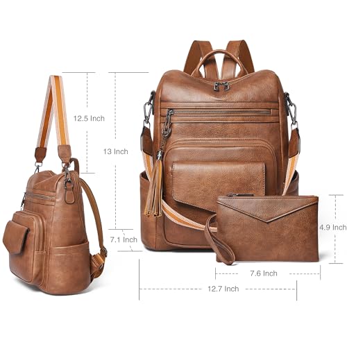 Leather Womens Backpack Purse Convertible Crossbody Shoulder Strap | Water Resistant Flap Fashion Backpack,Magnetic Pocket Design,Anti-theft Pocket,Adjustable Strap for Work College Casual - color: Brown