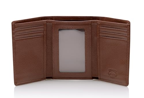 Stealth Mode Trifold Leather Wallet for Men with RFID Blocking | Brown Pebble Top Grain Napa Leather, 9 Card Slots, ID Window, Gift Box – Gift for Dad, Husband, or Son - color: Brown Pebble