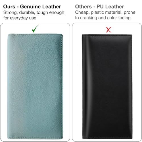 RFID Leather Checkbook Cover With Credit Card Slots and Pen Holder - color: Chambray