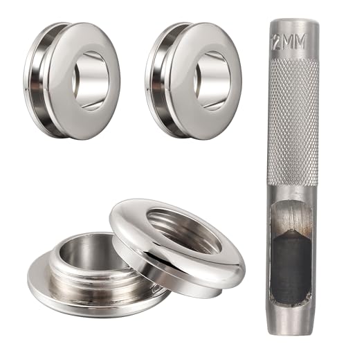 6 Sets Brass Grommets Kit Eyelets and Grommets 8mm Inside Hole Size with 12mm Leather Hole Punch Tool Handbag Purse Hardware Screw Grommets for Repair and Making Leather Crafts (Silver) - color: Silver
