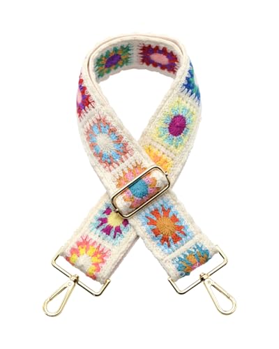 Embroidered Purse Straps Replacement Crossbody Wide Adjustable Bag Straps | Thick Purse Strap for Crossbody Bags,Extra Long Strap,Cross Body Straps for Handbags,Bag Straps for Tote Bags,Shoulder Straps - color: White Flower 1
