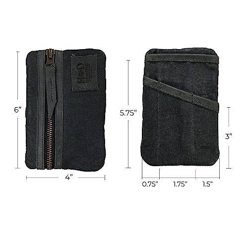 Hide & Drink, Multi-Tool Pocket Pouch, Compact Multipurpose EDC Zippered Bag, Mini Camping Tool Case, Waxed Canvas, Knife Holster, Handmade Slim Organizer - color: Charcoal Black