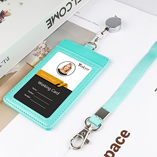 Teskyer Badge Holder with Retractable Lanyard, Vertical Cyan | Durable Nylon Lanyard, Rear Card Pocket, Scan Without Removing Card, Built to Last, Work & Cruise Ready - color: Green #02, size: Vertical