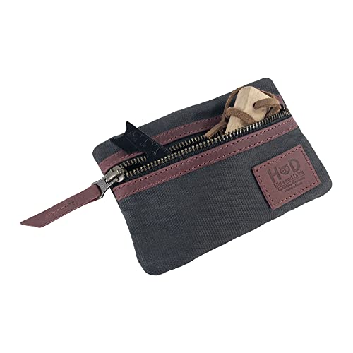 Hide & Drink, Multi-Tool Pocket Pouch, Compact Multipurpose EDC Zippered Bag, Mini Camping Tool Case, Waxed Canvas, Knife Holster, Handmade Slim Organizer - color: Charcoal Black/Sangria