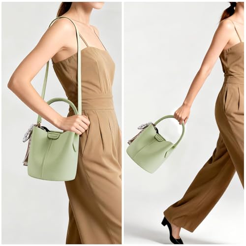 Mini Bucket Bags for Women, Vegan Leather Small Crossbody Purse with Removable Straps Trendy Top Handle Shoulder Straps - color: Green