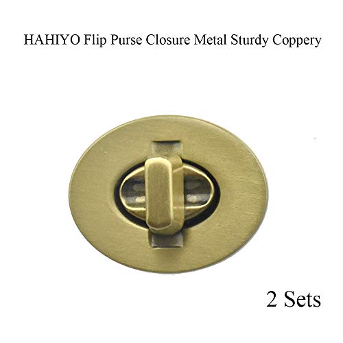 HAHIYO Twist Purse Closure Turn Locks Clip Clasps Easy Install with Online Instructions Picture for Wallet Briefcase Clutch Handbag Book 1.4 Inch Length Metal Sturdy Antique Brass 2 Sets with Washers - size: 1.4 inch length Antique Brass