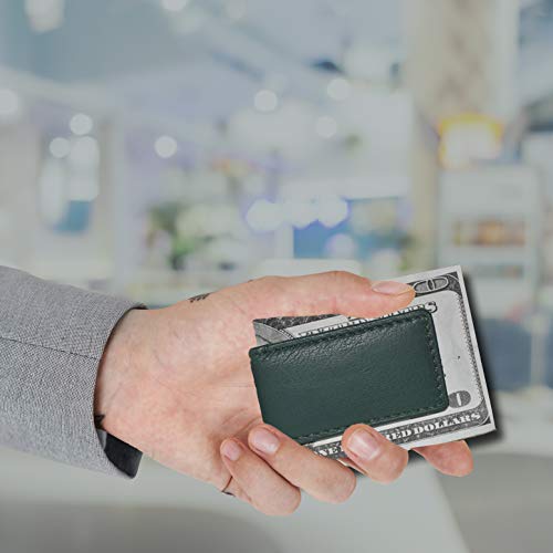 Men's New Leather Strong Magnetic Money Clip (Green) - color: Green