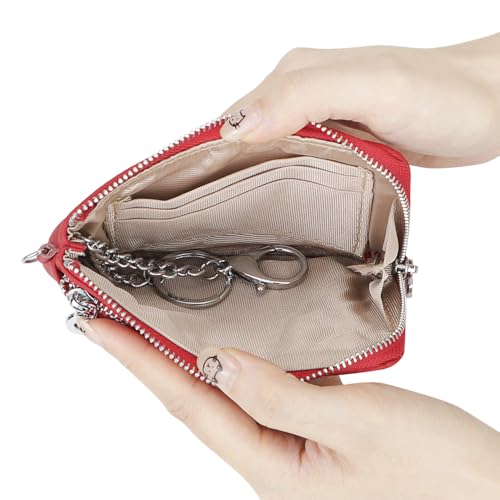 Royal Bagger Women's Genuine Leather RFID Coin Purse for Women, Multi-Zipper Clutch Wallet with Keychain & Wristlet 1903 (Pink) - color: Pink