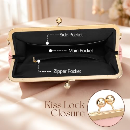 Women's Kiss Lock Bag Evening Clutch Purses Kiss Clasp Crossbody Bag Handbag Formal Evening Purse Messenger - color: Pink