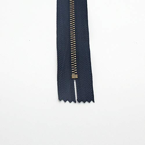 Leekayer 3# 6 Inch Metal Zipper for Jeans 15cm Antique Brass Zipper Close End Jeans Zippers Bulk 6pcs (Navy-Brass) - color: Navy tape-Brass teeth, size: 6"