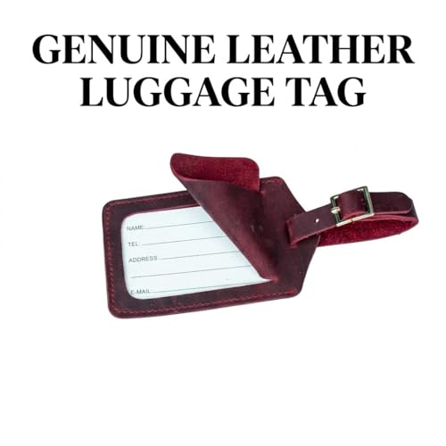 Genuine Leather Luggage Tags & Bag Tags 2 Pieces Set - color: Deep Red