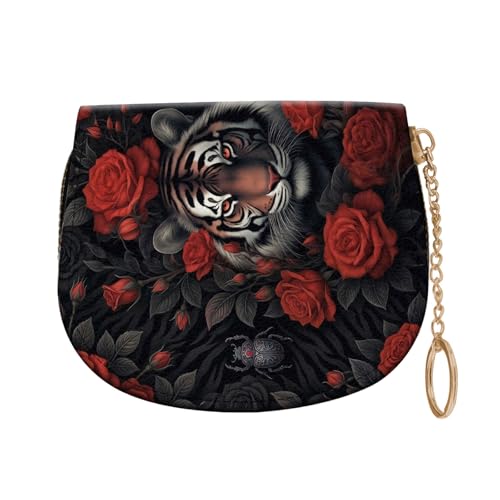 RFID Credit Card Holder Wallet for Women, Small Leather Card Case with Zipper Keychain, Slim Accordion Card Organizer for Cash Coins ID Business Cards,Tiger Rose Flowers - color: Tiger Rose Flowers, size: Wallet-B