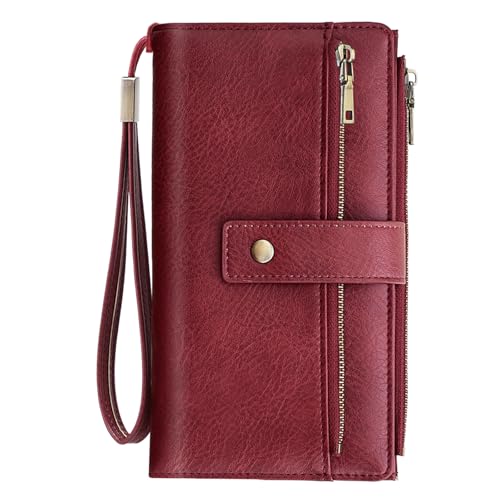 Large Wallets For Women Rfid Blocking Wallet Pu Leather Ladies Wallets Zipper Long Wallet With 24 Card Holders,2 Id Windows And Coin Pocket Wristlet Purses For Women Ladies. Wine red - color: Wine red