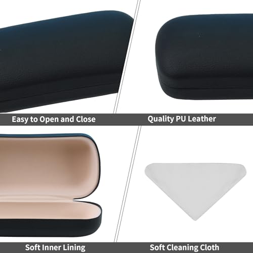 PERFECTSIGHT Sunglasses Case, Large Hard Shell Glasses Case, Cute PU Leather Protective Eyeglasses Case for Women Men - color: Black