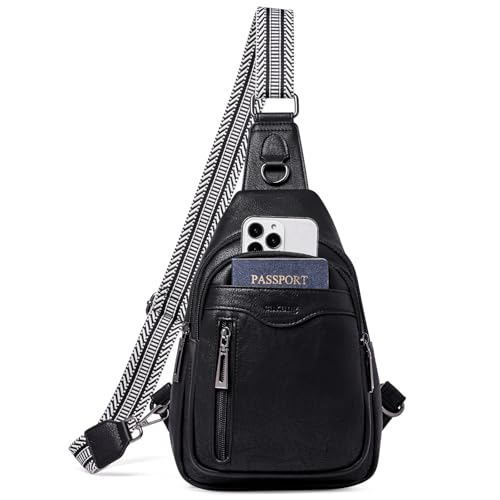 cakang Womens Sling Bag Crossbody Bags for Women Vegan Leather Sling Backpack Daypack Fanny Pack Crossbody Purse Travel - color: 3-black