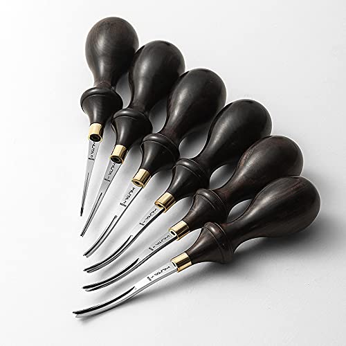 WUTA M390 Die Steel Leather Edge Beveler PRO 1 Set 6 Pcs Skiving Craft Work Tools Cutter Edger Creaser Skiver Supplies Professional Design Bevelers Leathercraft Kit Ebony Handle - size: 6 Size One Set M390