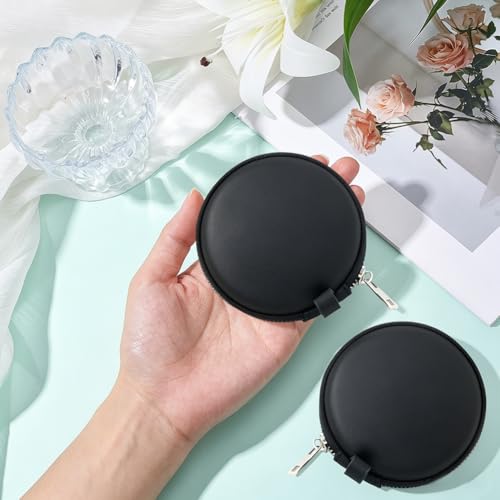 2PCS Round PU Leather Hard Shell Earbud Case Portable Headphone Ear Buds Bag Mini Earphone Holder Wireless Headset Carrying Pouch Cell Phone Organizer for Smartphone Earpieces