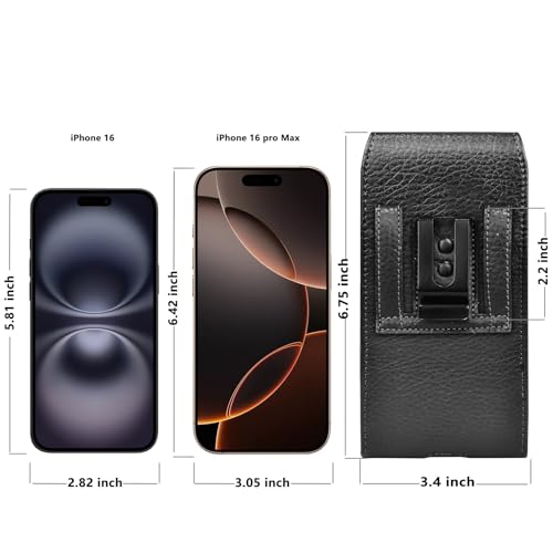 Njjex Cell Phone Holster for Samsung Galaxy S25 iPhone 17 Belt Clip Holster | PU Leather Holster with Belt Clip Phone Holder for Samsung S26 S25 A56 A35, iPhone 17 16 Waist Carry Pouch - color: Leather-Black